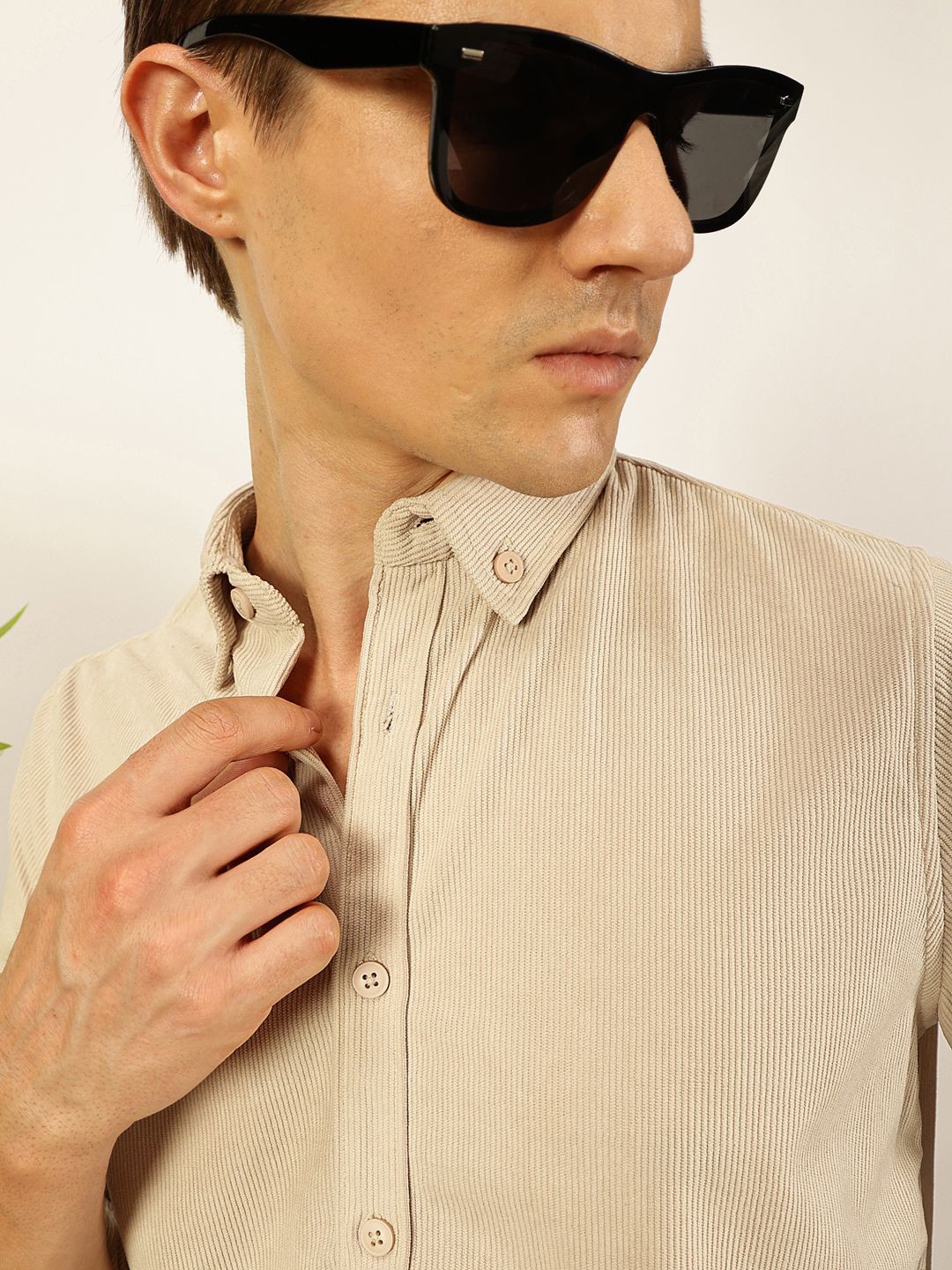 

Thomas Scott Men Premium Corduroy Slim Fit Button-Down Collar Casual Shirt, Beige
