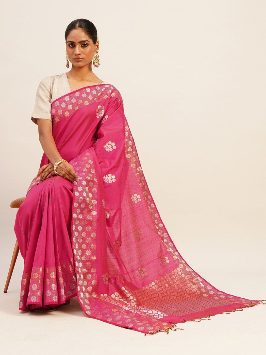 

JAYPORE Woven Design Zari Saree, Red