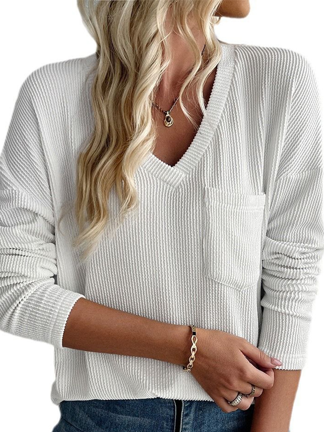 

StyleCast x Revolte Women Solid V-Neck Top, White