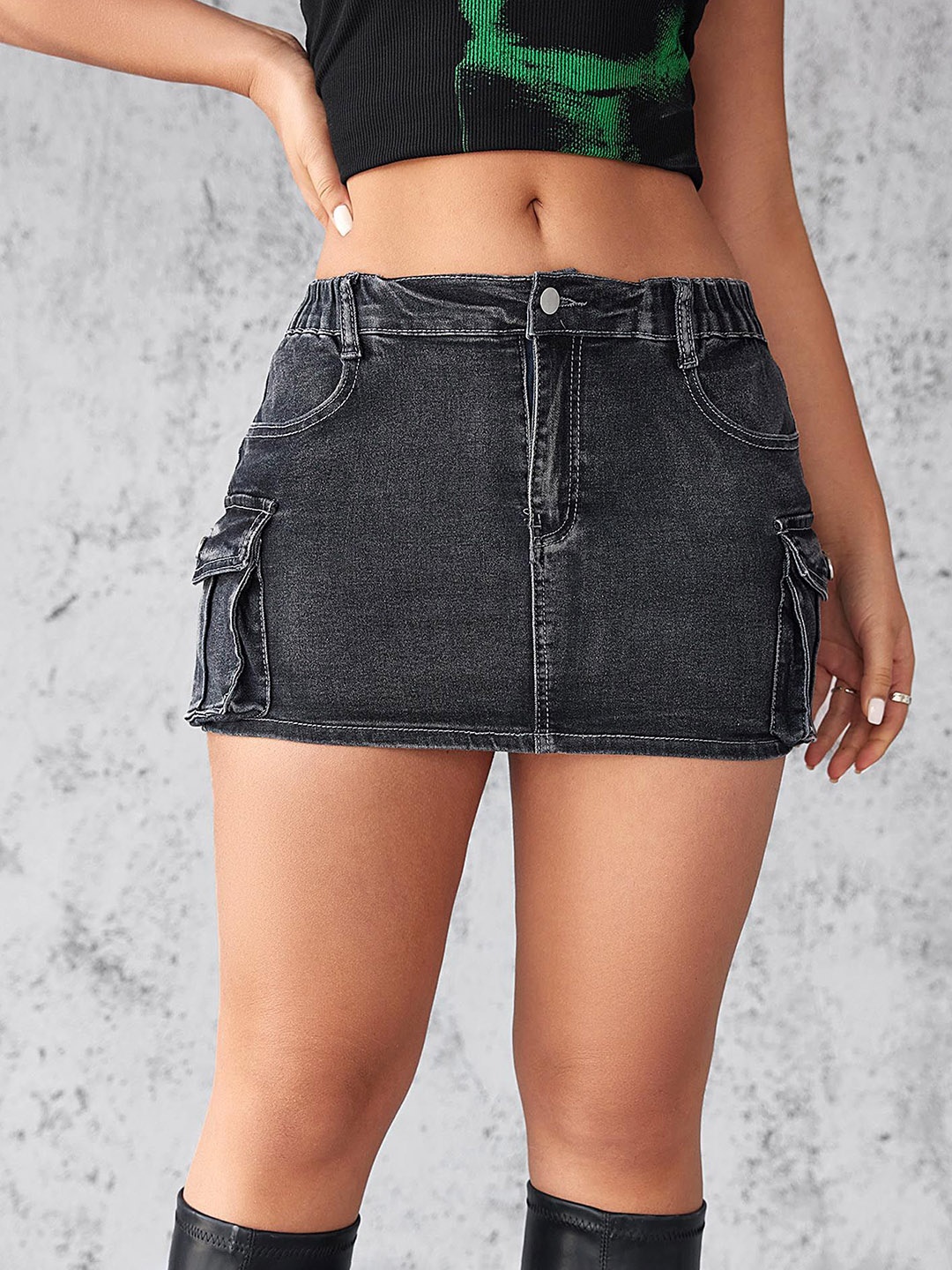 

LULU & SKY Denim Pencil Mini Skirts, Black