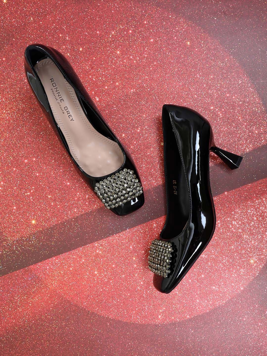 

Ronnie Women Grey PU Party Block Pumps, Black