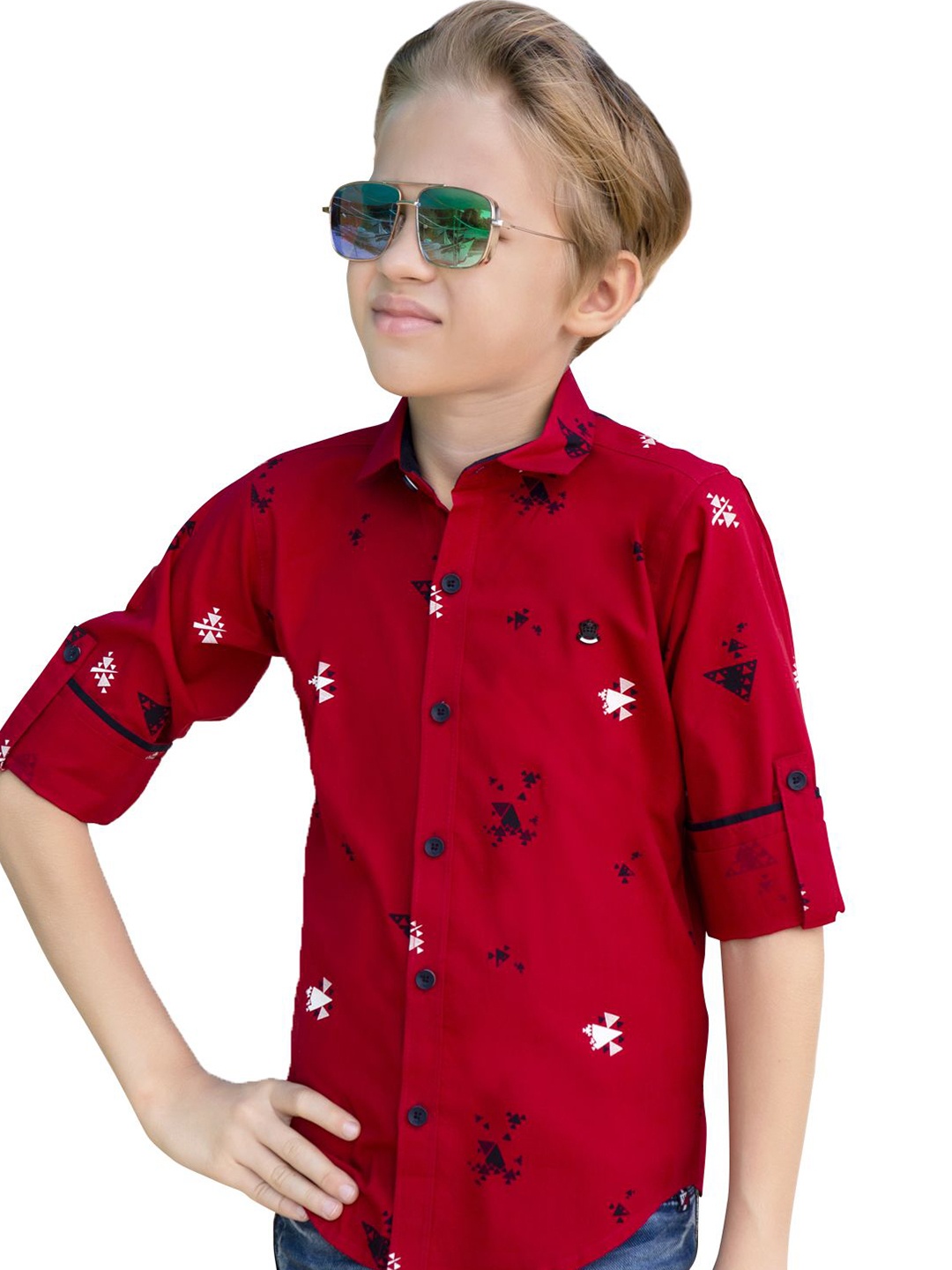 

MashUp Boys Classic Spread Collar Conversational Printed Cotton Casual Shirt, Maroon