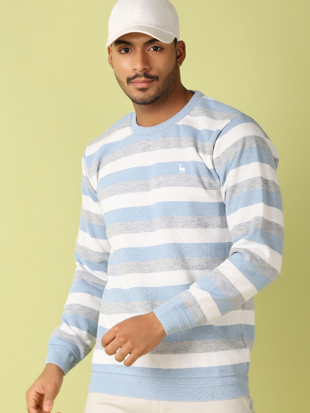 

V-Mart Men Striped Round Neck Pullover, Blue
