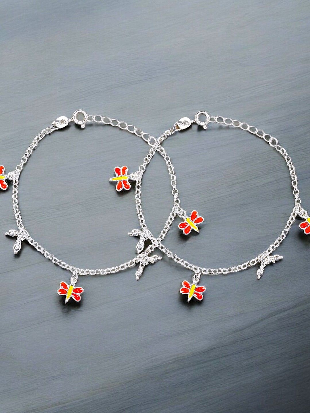 

Taraash Girls 925 Sterling Silver Dragonfly Enamelled Charm Anklets