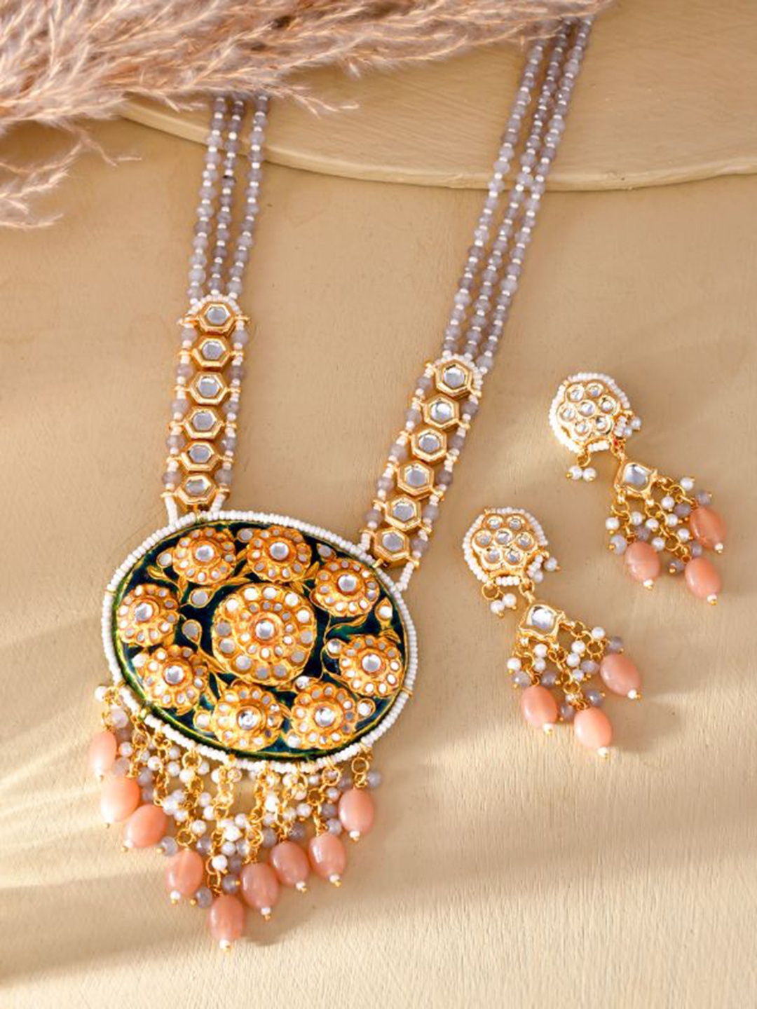 

DASTOOR Gold Plated Beaded Necklace & Earrings