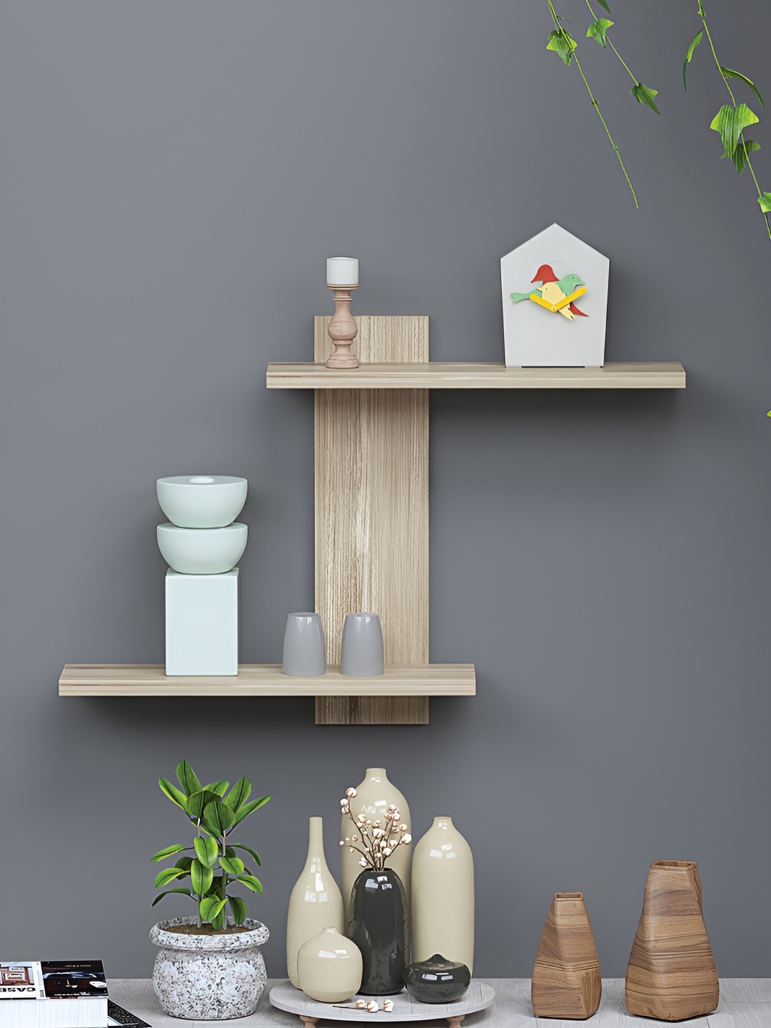 

RANDOM Beige Engineered Wood Wall Shelf