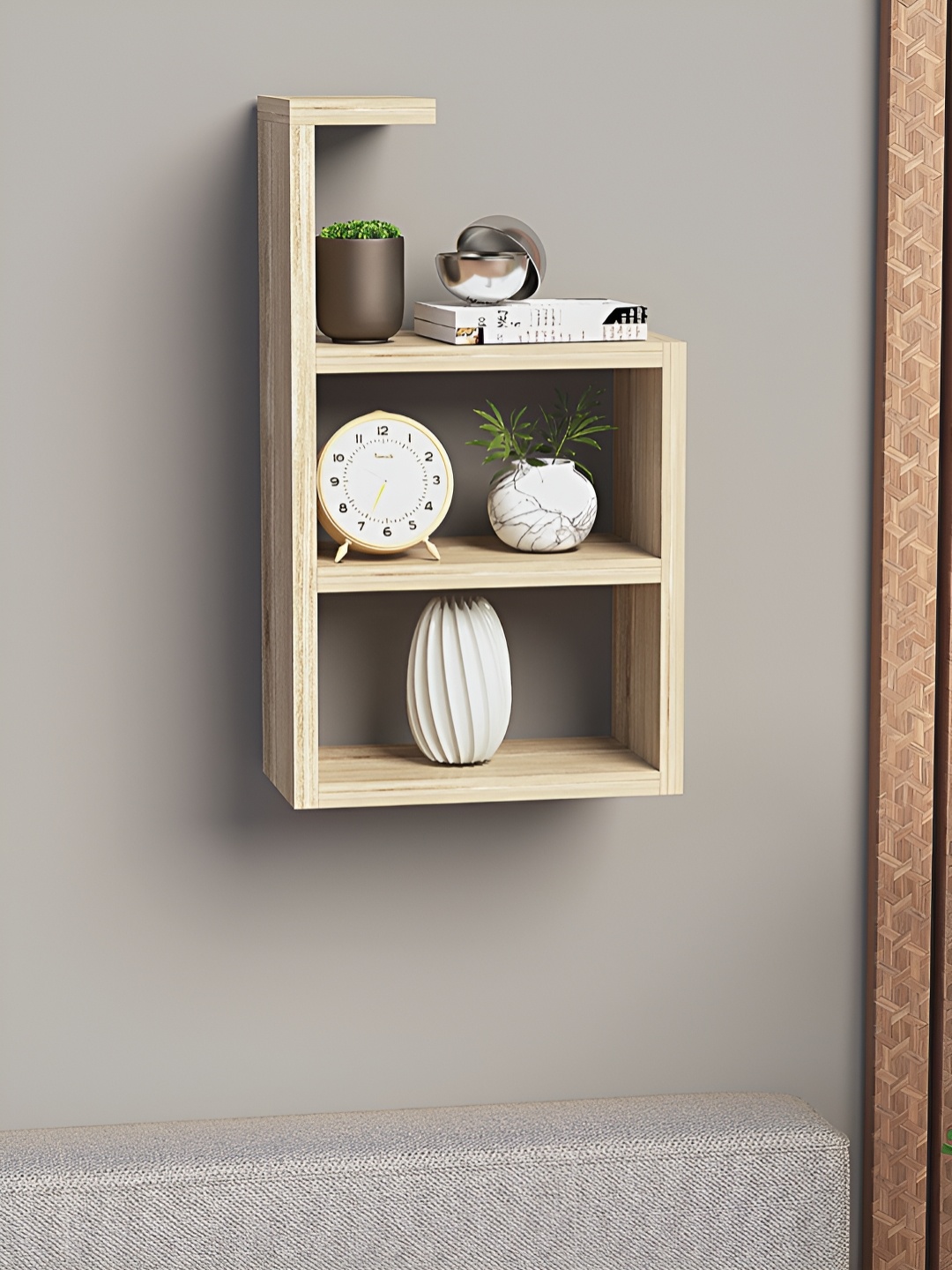 

RANDOM Beige Engineered Wood Multipurpose Storage Wall Shelf