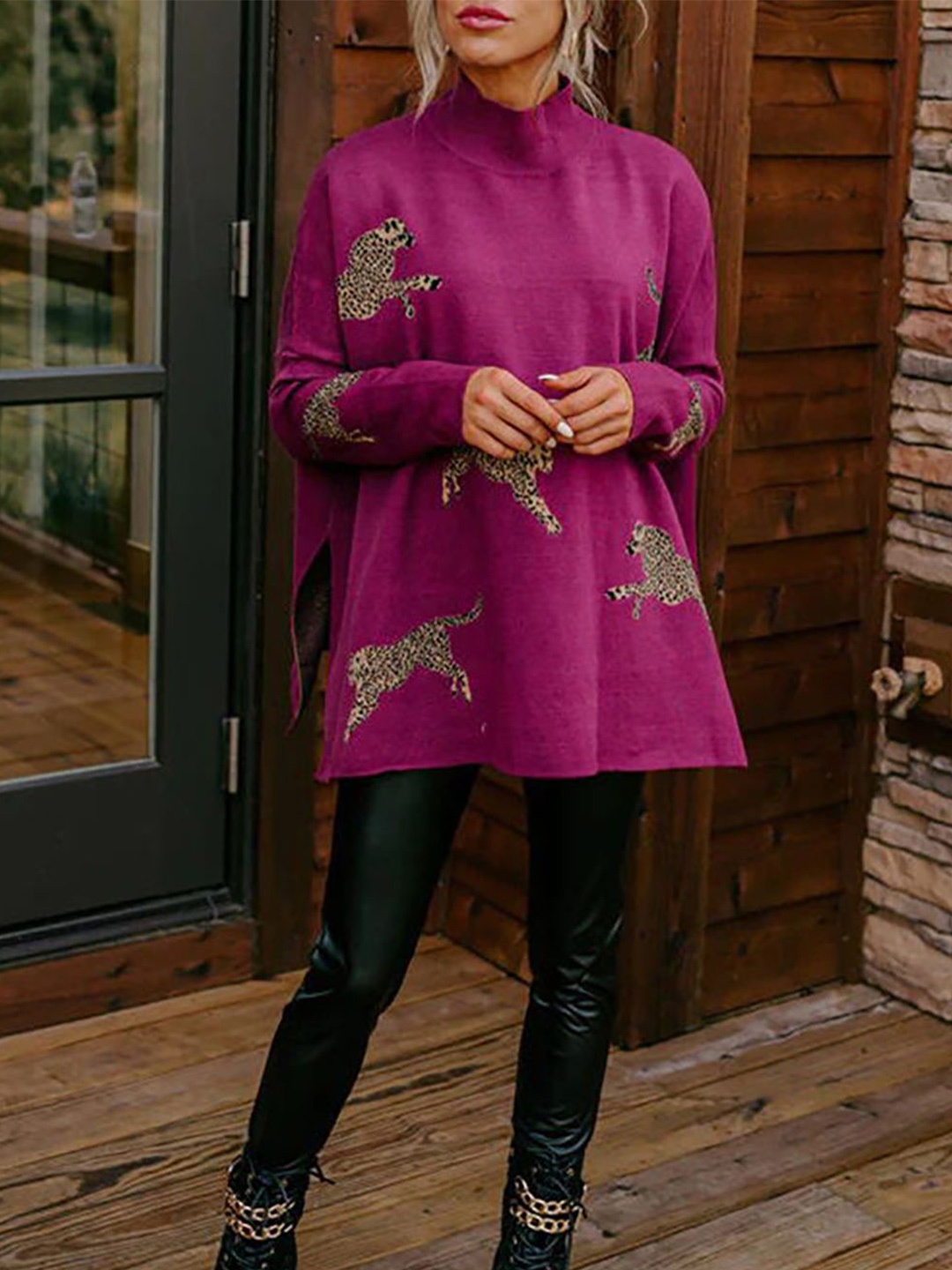 

StyleCast x Revolte Women Printed Mock Collar Pullover Sweaters, Purple