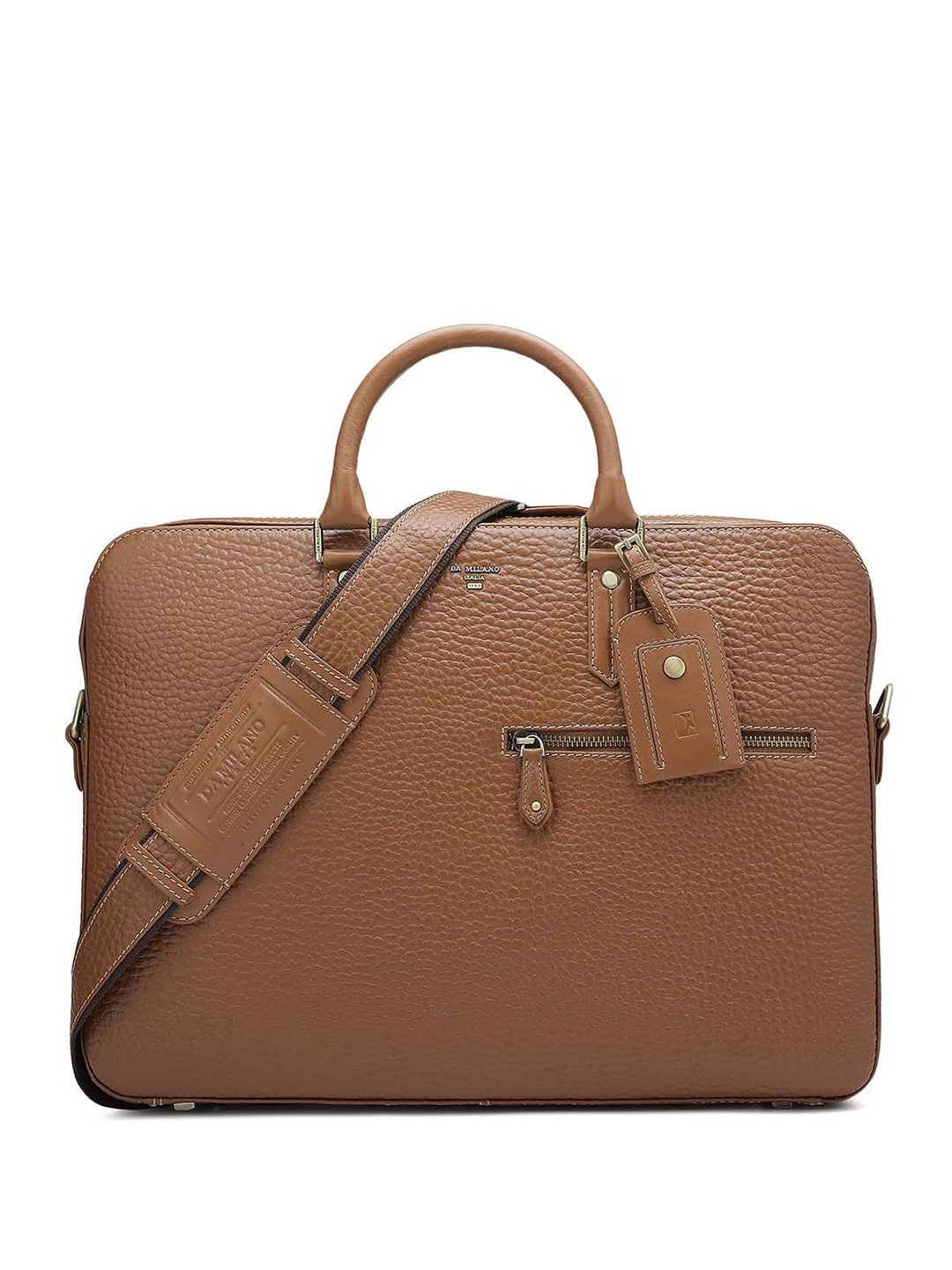 

Da Milano Unisex Textured Leather Laptop Bag, Brown