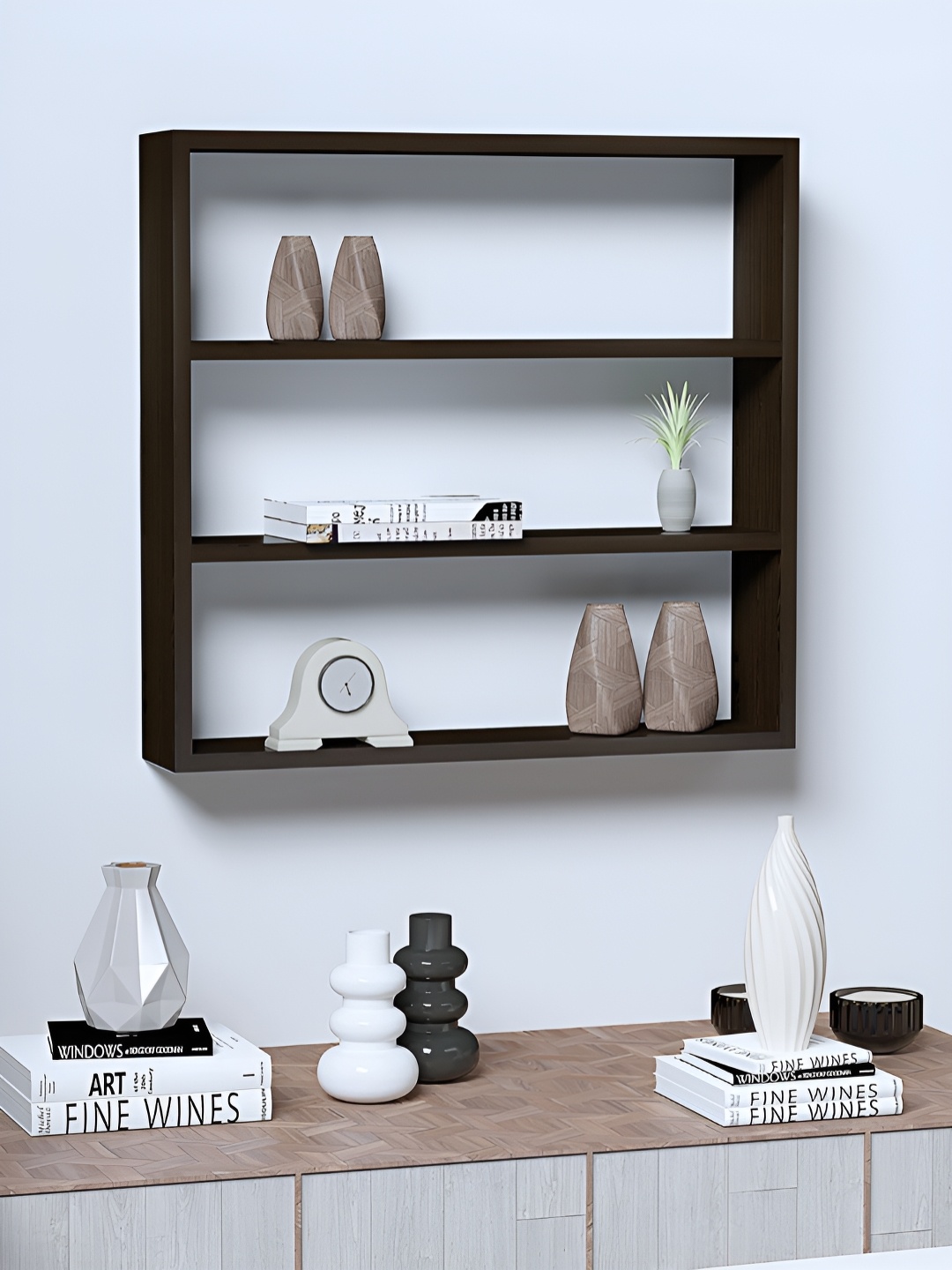 

RANDOM Black Engineered Wood Pocket Wall Shelf