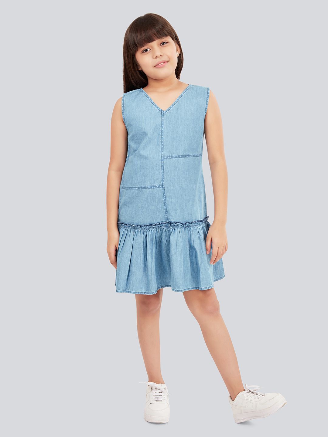 

Olele Girls Cotton Denim Sleeveless Dress, Blue