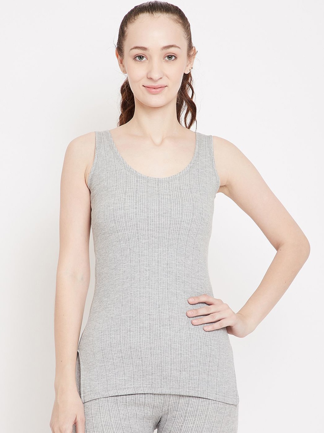 

NEVA Striped Cotton Thermal Tops, Grey melange
