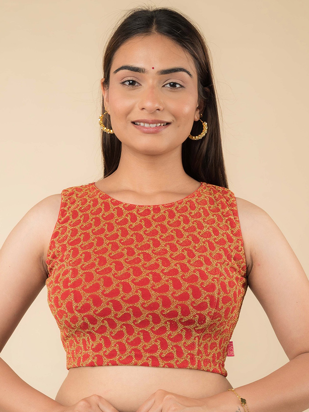 

Bindigasm's Advi Embellished Round Neck Saree Blouse, Red