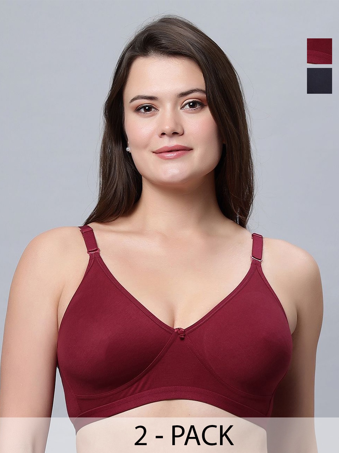 

In Care Pack Of 2 Non Padded Full Coverage Underwired T-shirt Bra, Navy blue