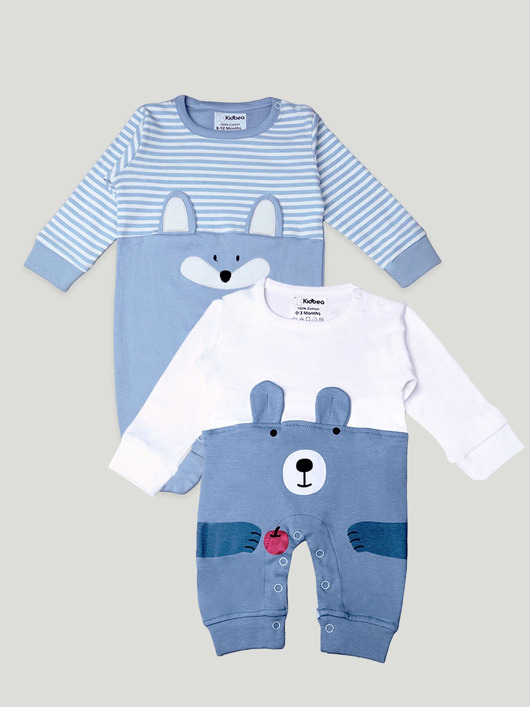 

Kidbea Infants Pack Of 2 Printed Organic Cotton Rompers, Blue