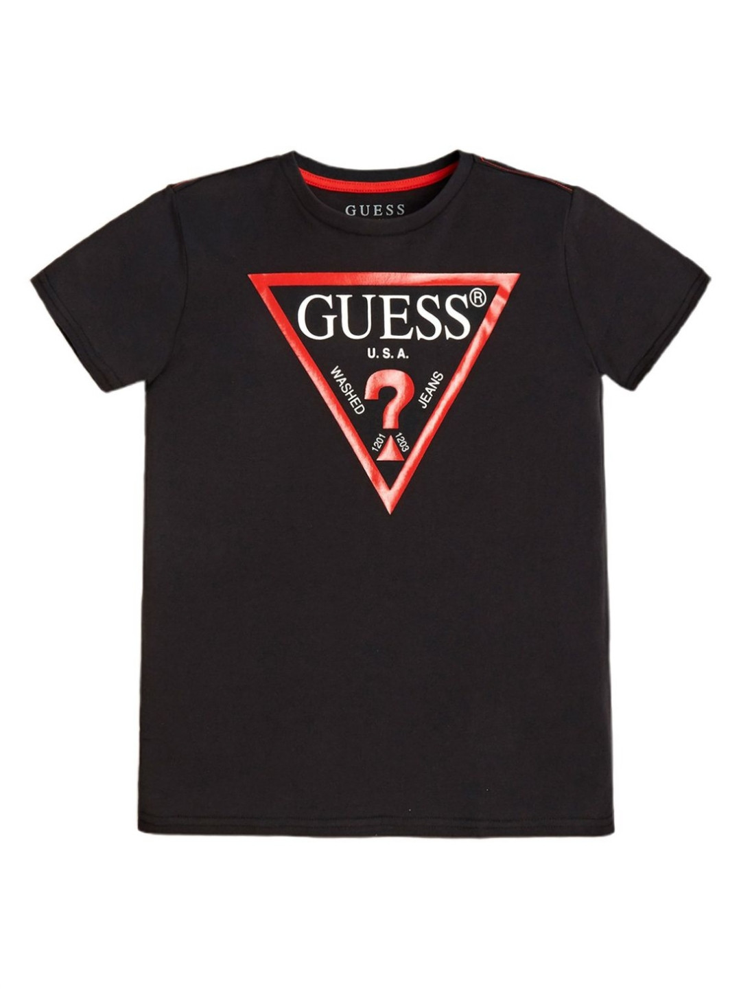 

GUESS kids Boys Typography Printed Round Neck Cotton T-shirt, Black