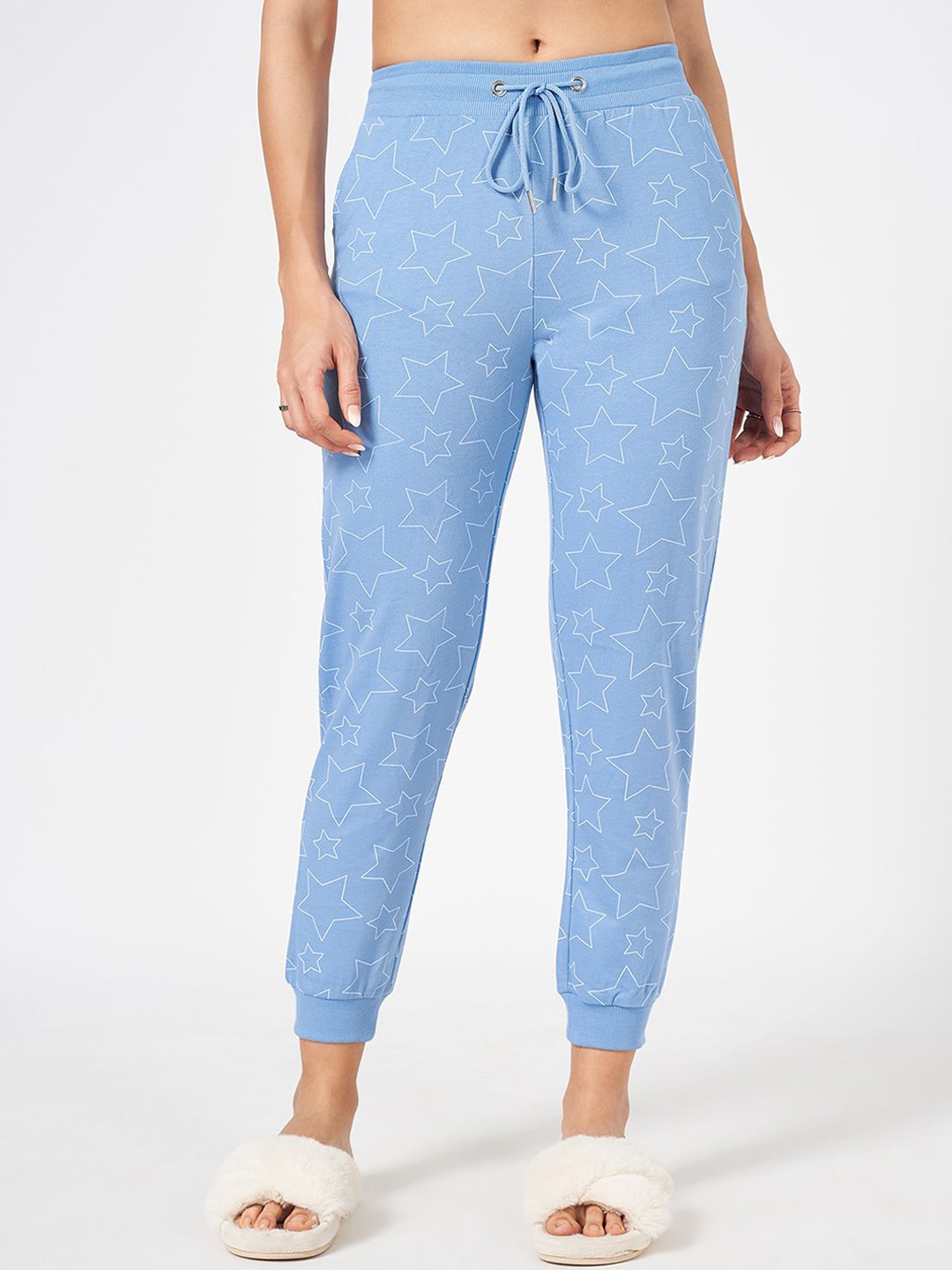 

Dreamz by Pantaloons Women Printed Pure Cotton Mid Rise Lounge Joggers, Blue