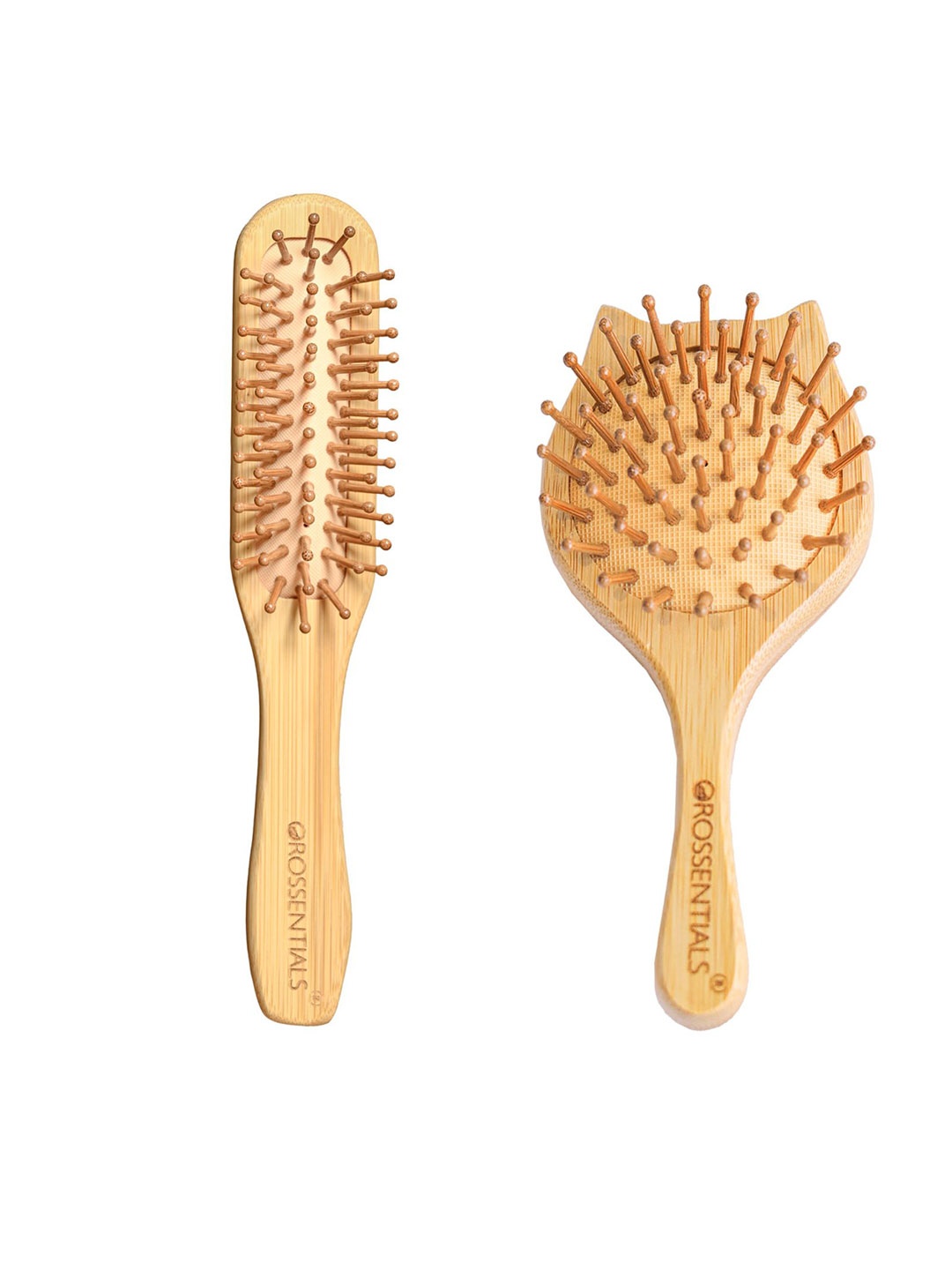 

OROSSENTIALS Set Of 2 Wooden Hair Brush, Brown