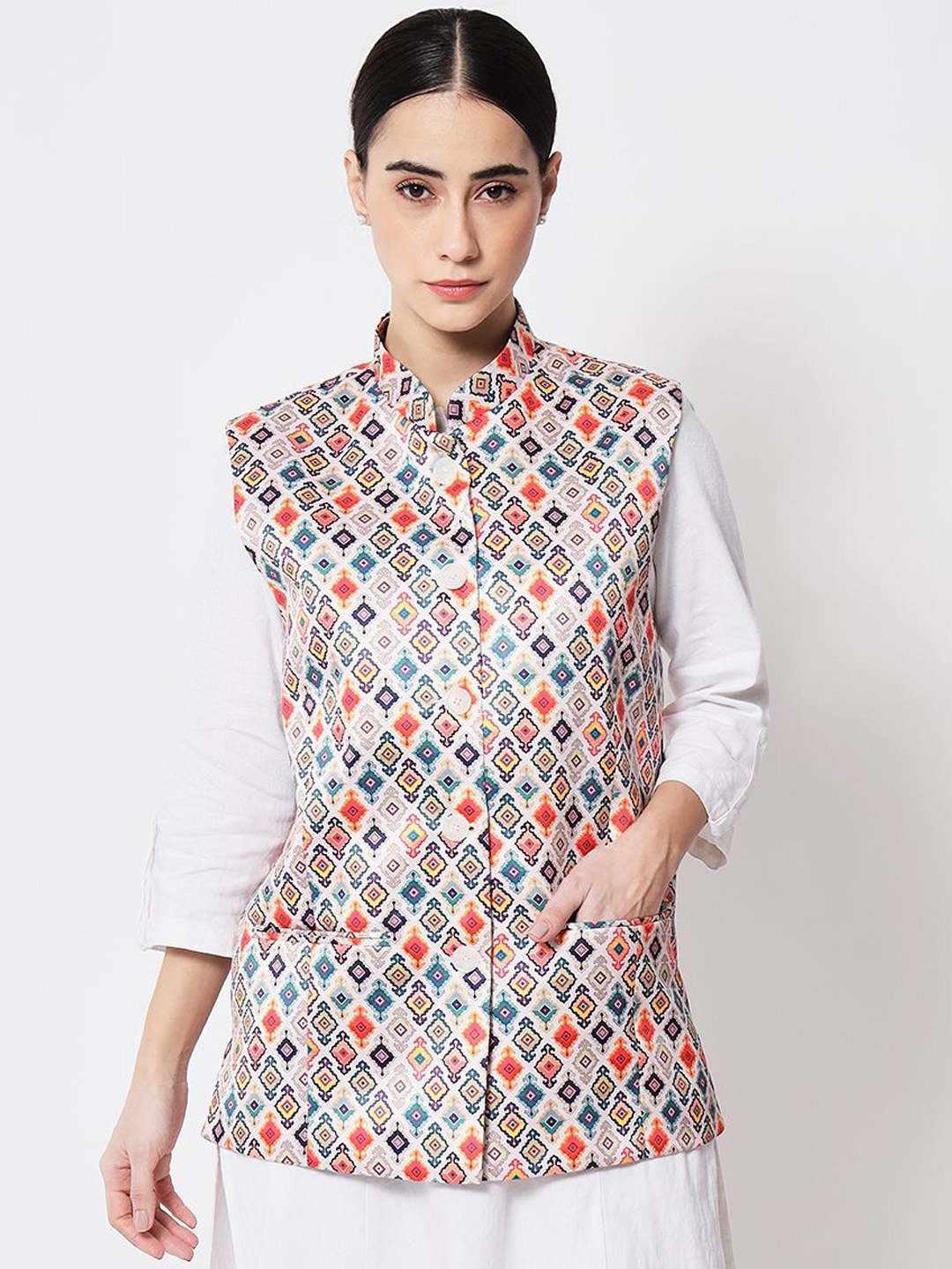 

KALINI Women Printed Nehru Jackets, Red