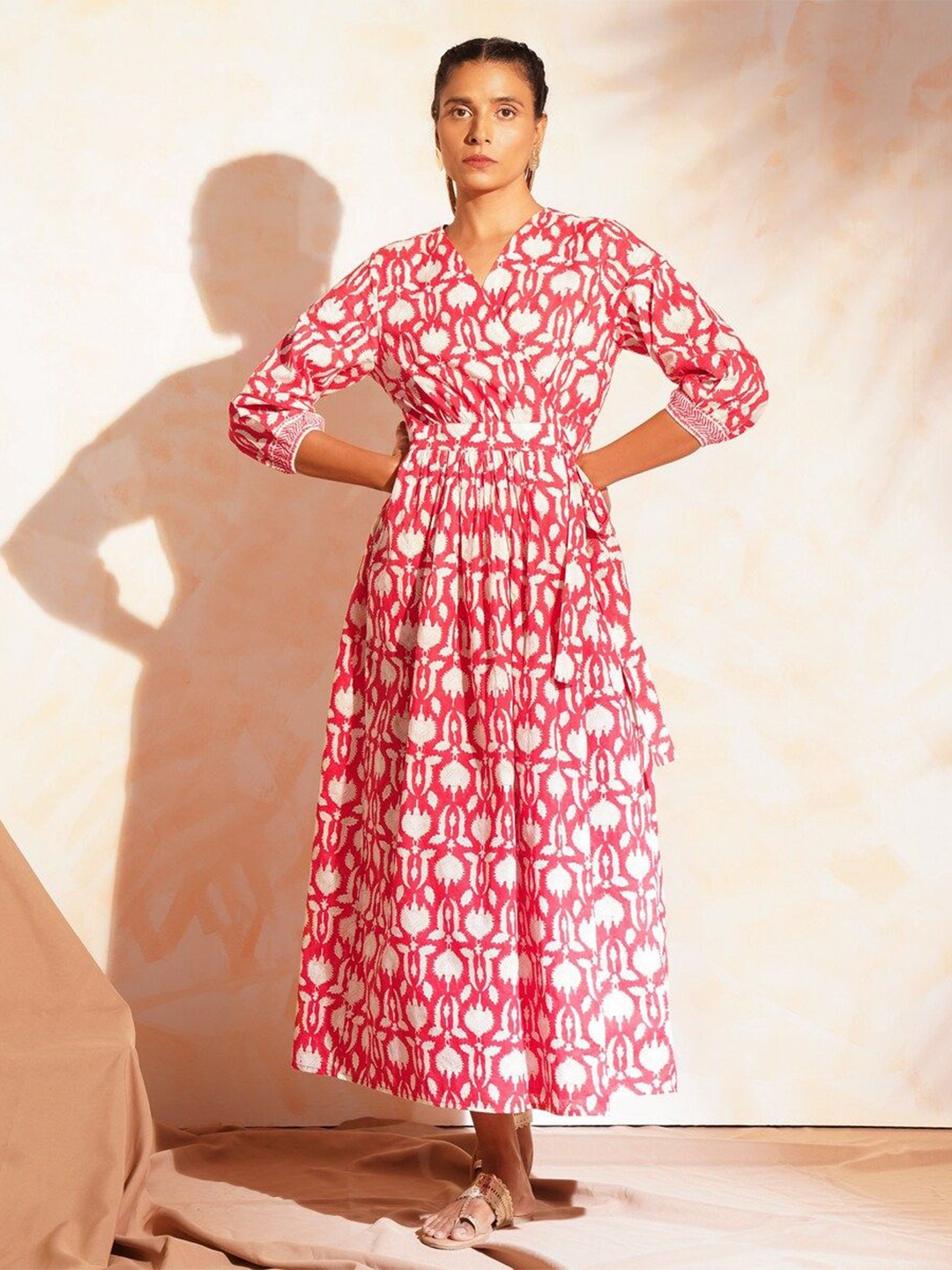 

JAYPORE Floral Printed Cotton Maxi Dress, Red