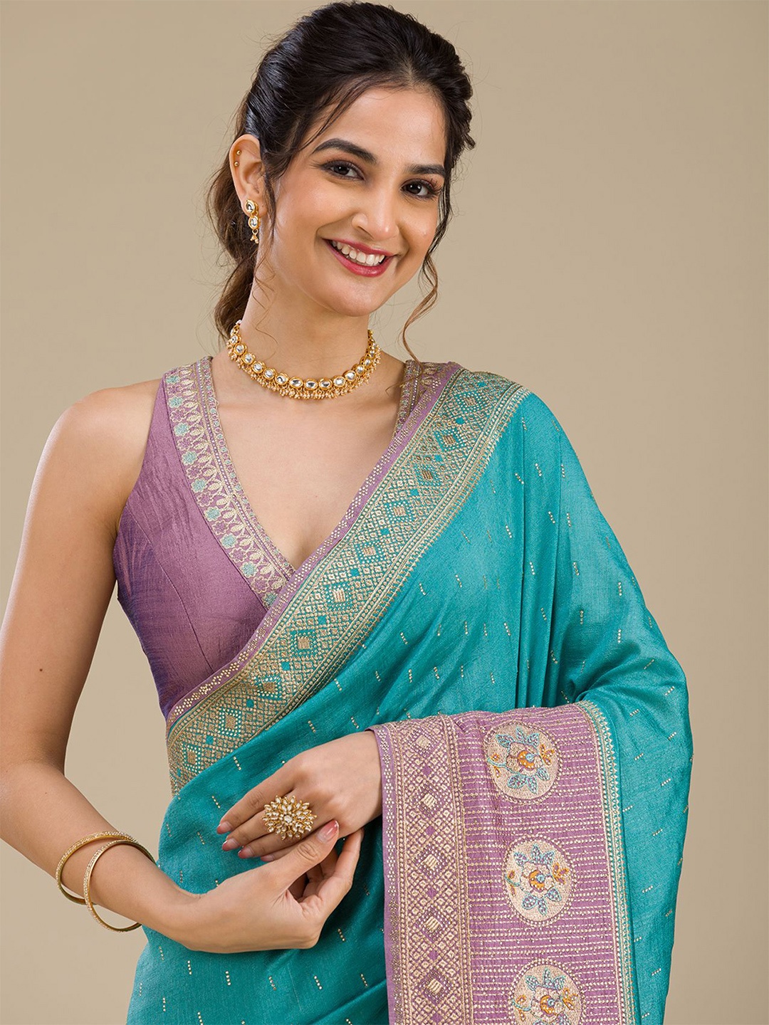 

Koskii Beads and Stones Zari Saree, Blue