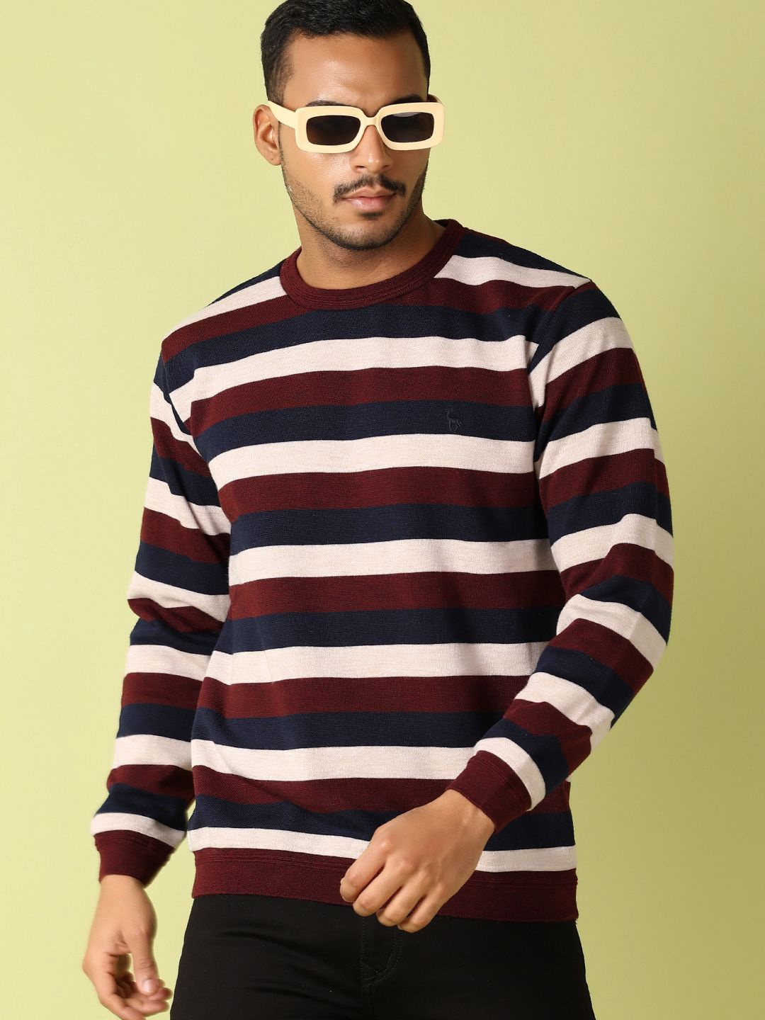 

V-Mart Men Striped Colourblocked Pullover Sweaters, Maroon