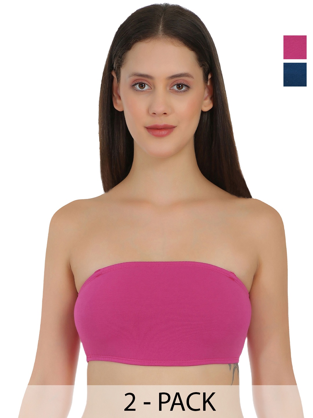 

SELFCARE Pack of 2 Bandeau Full Coverage Strapless Bra, Navy blue