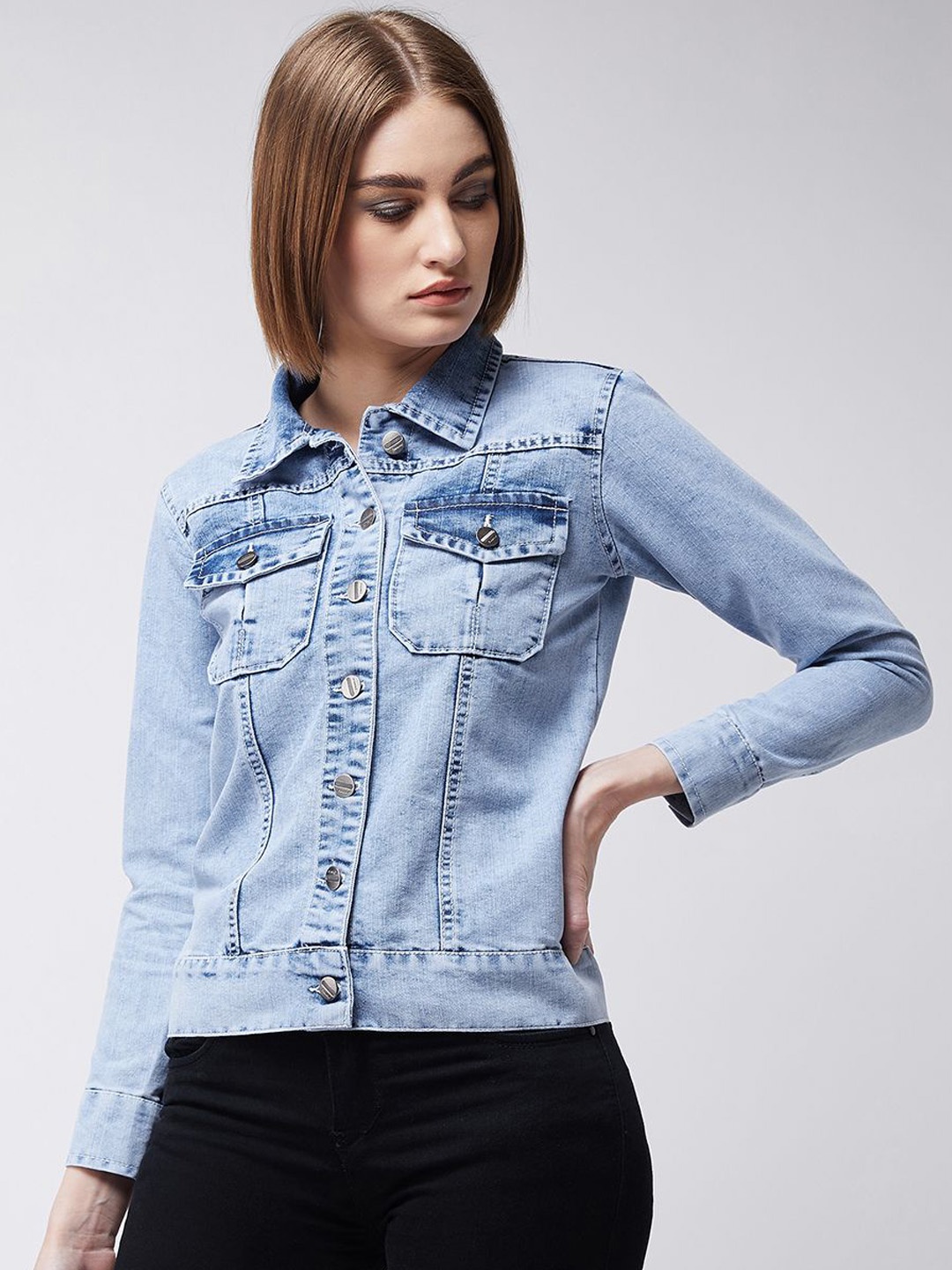 

Baesd Women Washed Cotton Denim Jacket, Blue