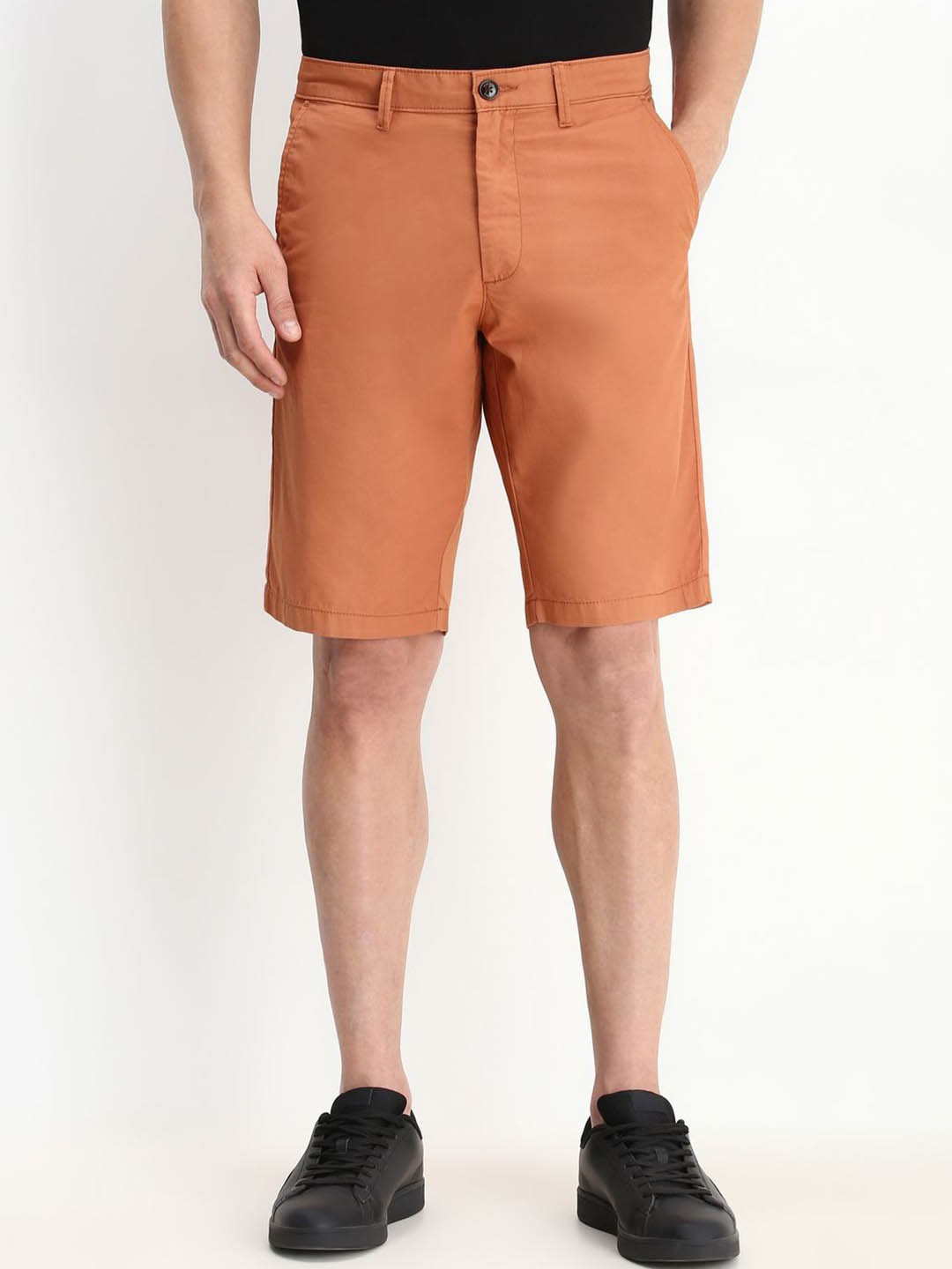 

Allen Solly Men Solid Slim Fit Cotton Shorts, Orange