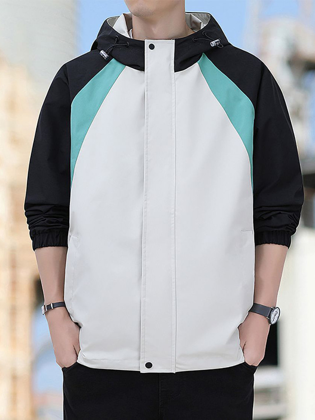 

StyleCast x Revolte Men Colourblocked Outdoor Tailored Jacket, Beige
