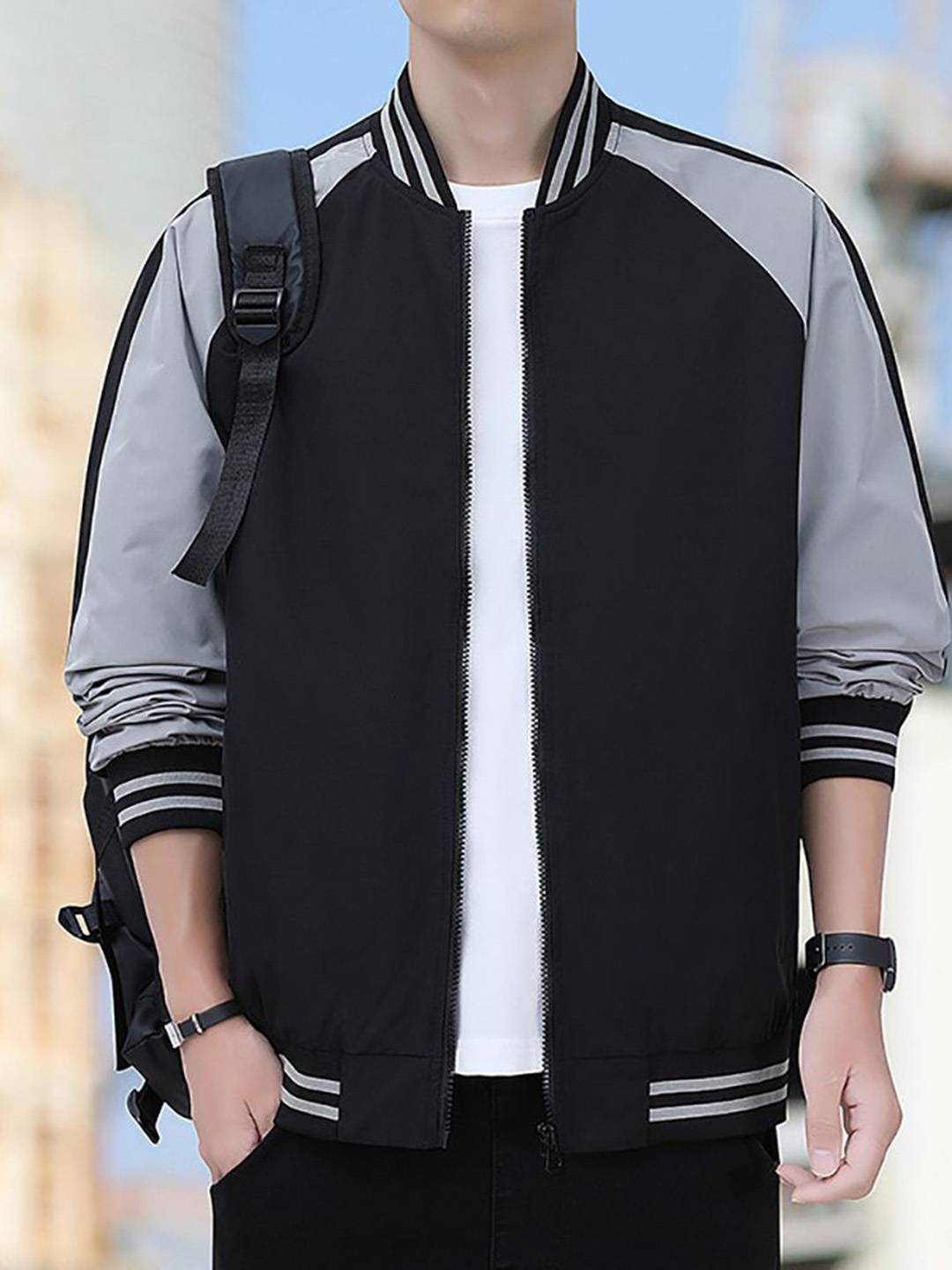 

StyleCast x Revolte Men Colourblocked Tailored Jacket, Black