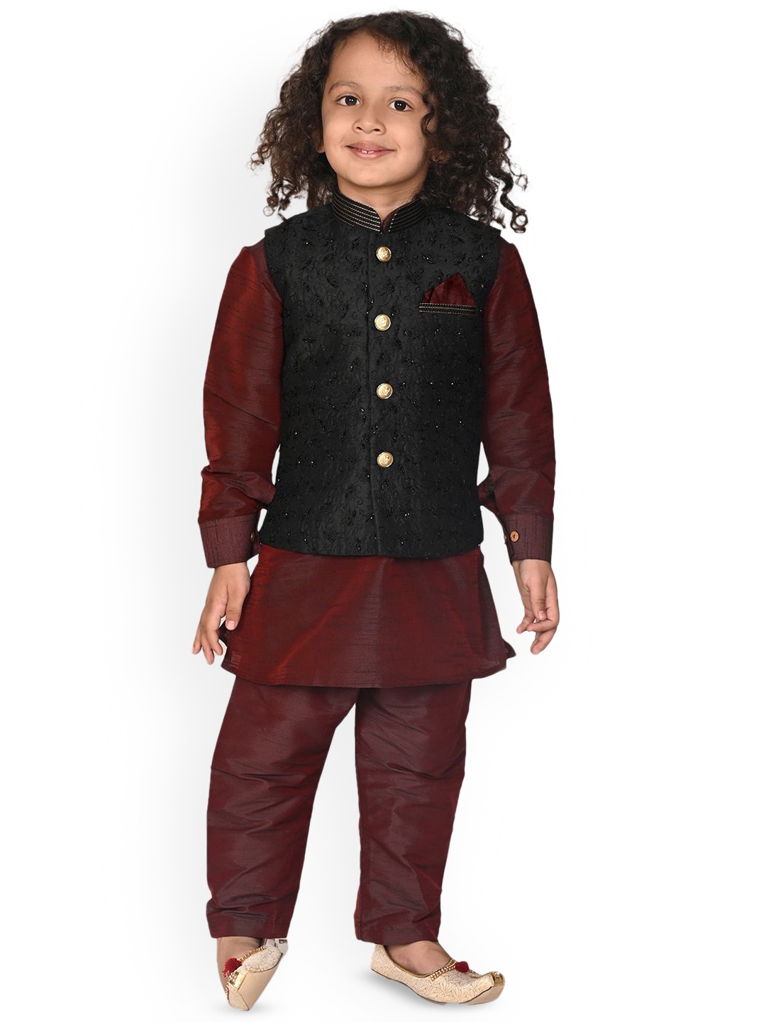 

Pehanaava Boys Embroidered Thread Work Straight Kurta with Pyjamas, Burgundy