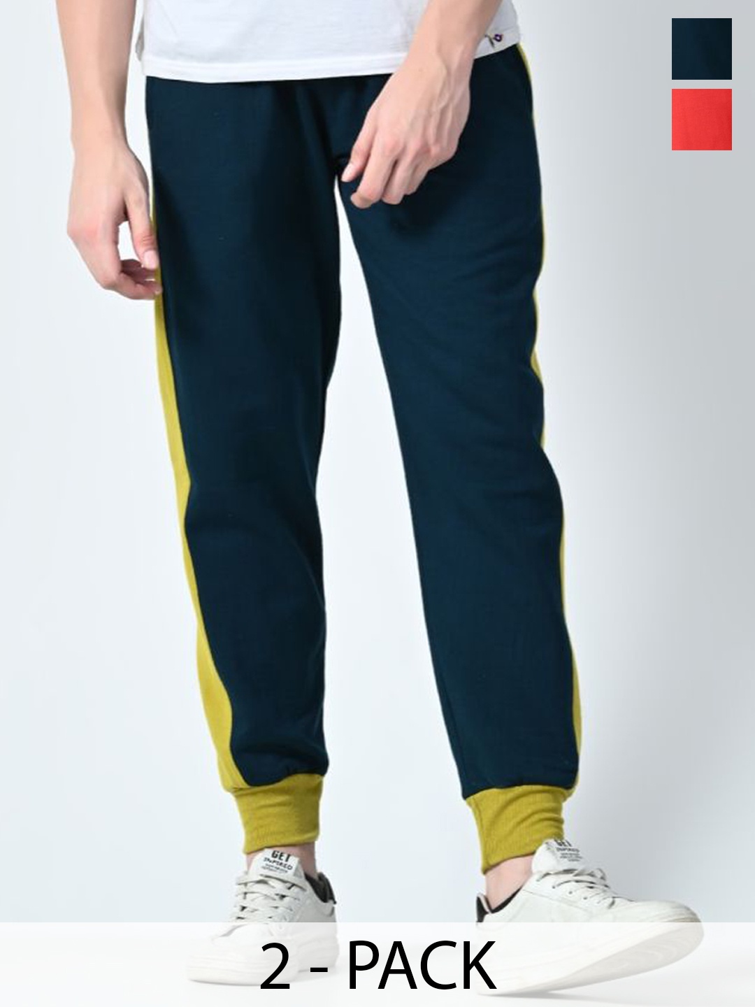 

BAESD Men Pack Of 2 Colourblocked Relaxed-Fit Joggers, Orange