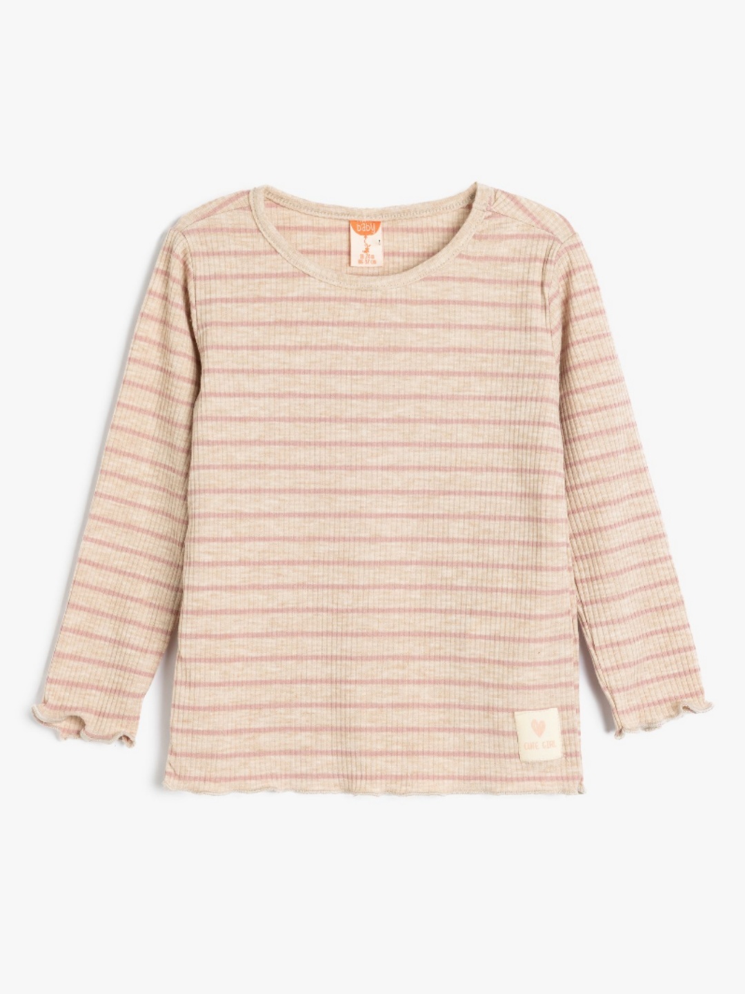 

Koton Girls Striped Henley Neck T-shirt, Beige