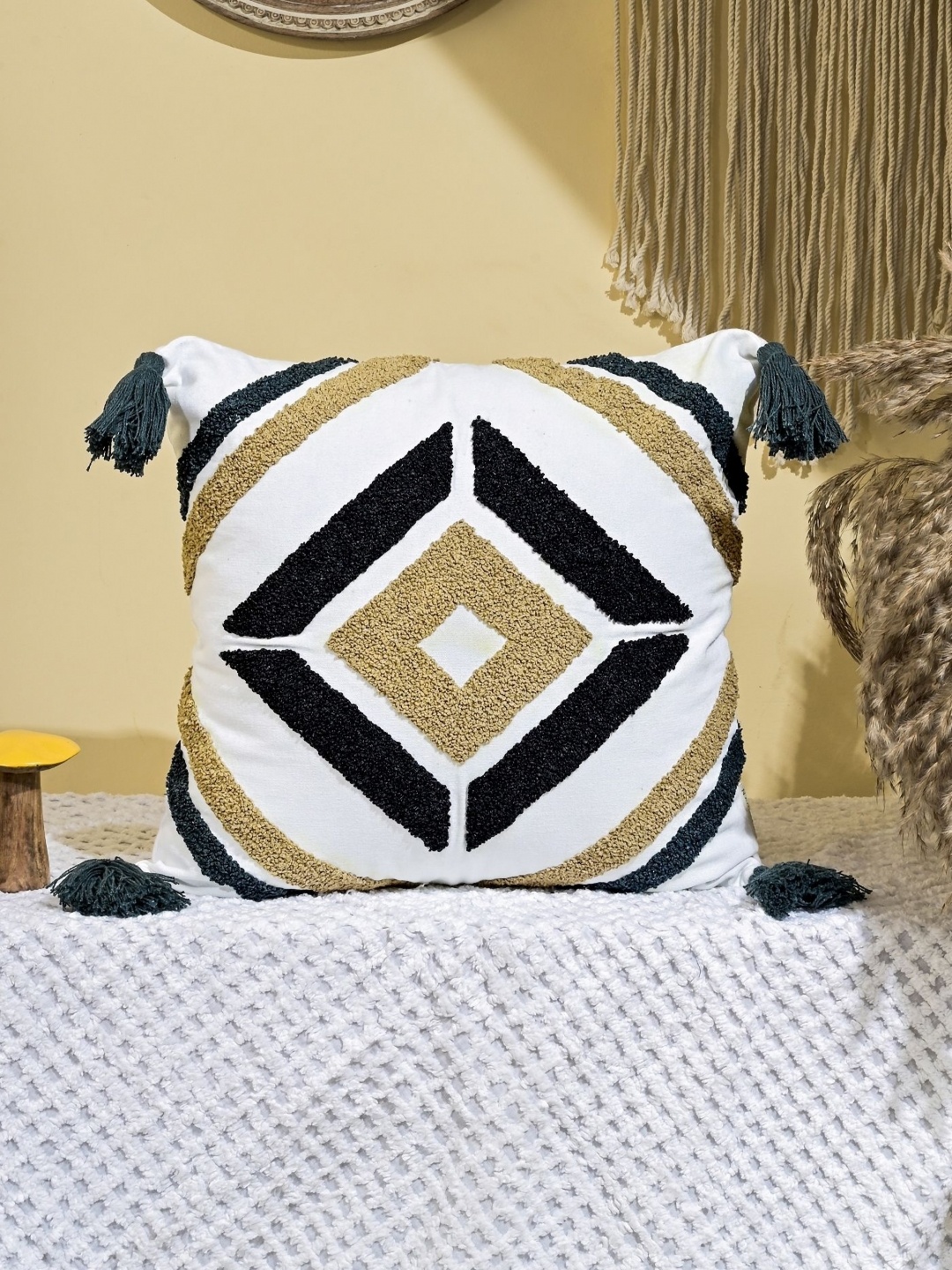 

ANWYN White & Black Geometric Cotton Square Cushion Covers