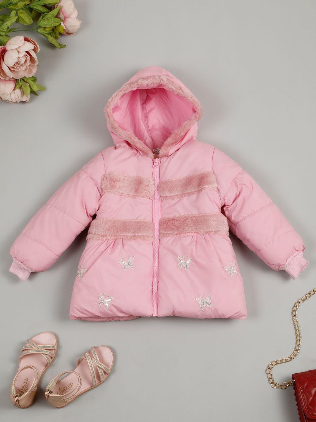 

LITTLE GINNIE Girls Cotton Dry Fit Hooded Insulator Quilted Jacket, Pink