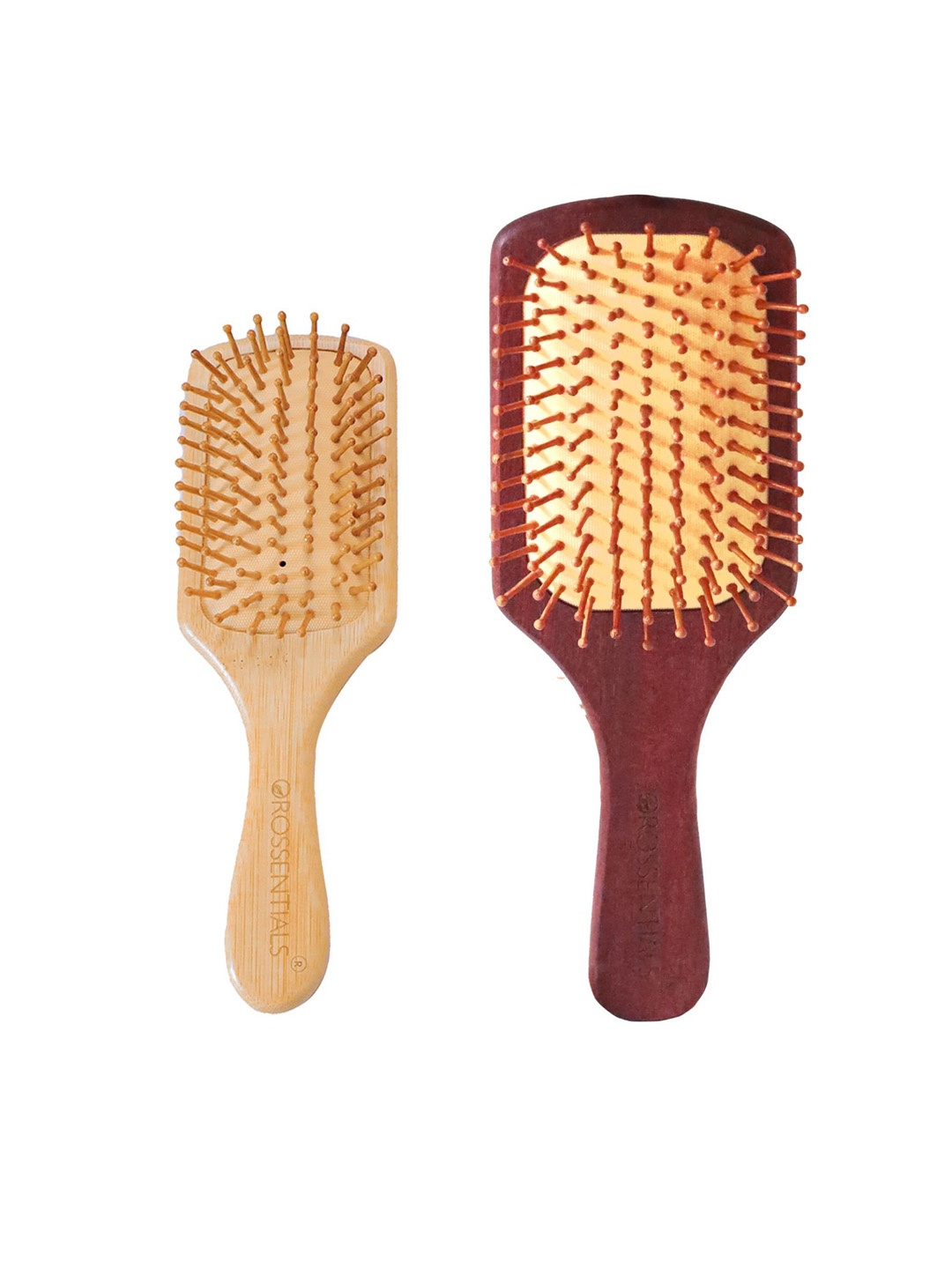 

OROSSENTIALS Set Of 2 Wooden Hair Brush, Brown