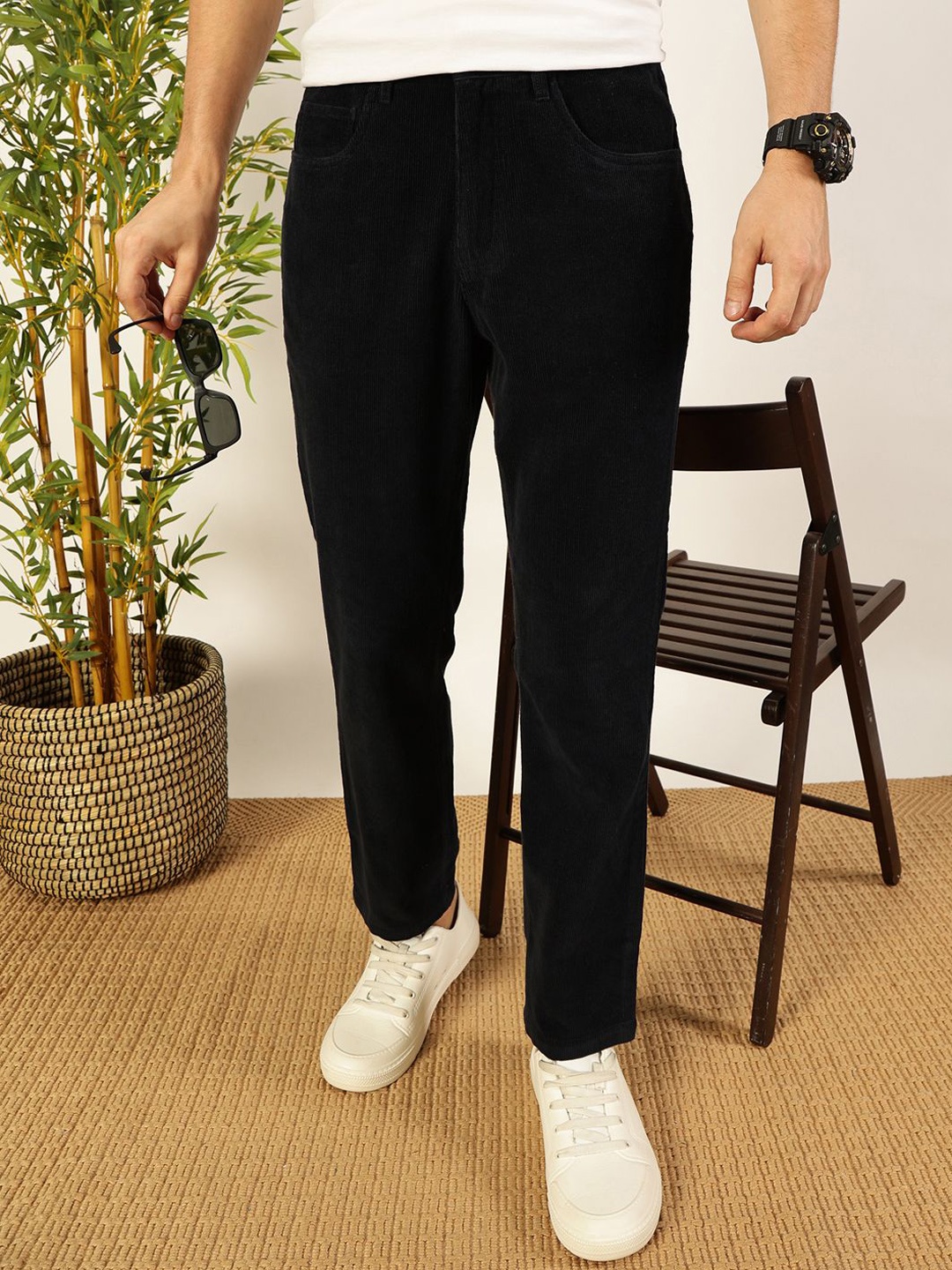 

Mast & Harbour Men Smart Slim Fit Corduroy Chinos Trousers, Navy blue