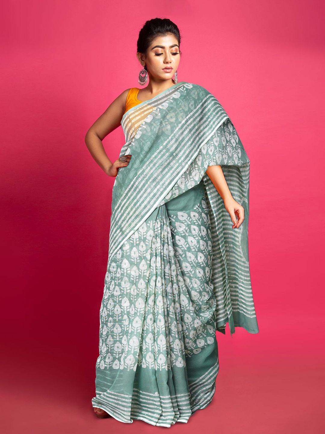 

Unnati Silks Ethnic Motifs Net Handloom Kota Saree, Green