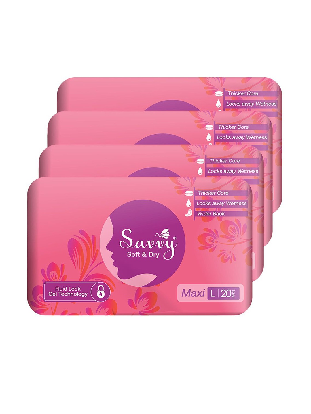 

Savvy Set Of 4 High Quick Absorbent Disposable Period Panties L- 20 Pads Each, White