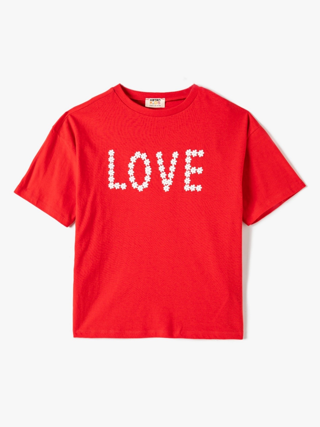 

Koton Girls Typography Printed Round Neck Cotton T-shirt, Red