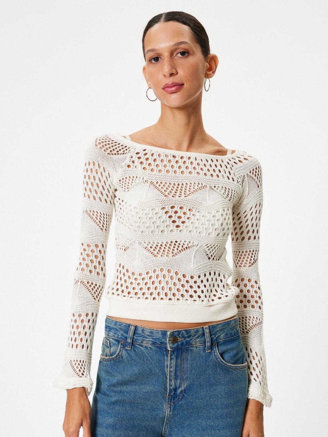 

Koton Women Self Design Round Neck Crop Top, White