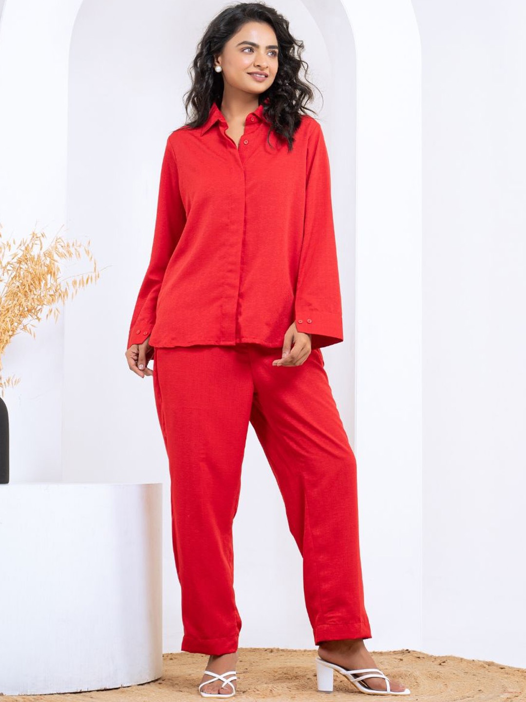 

SAADGEE Collared Shirt & Trouser Co-Ords, Red