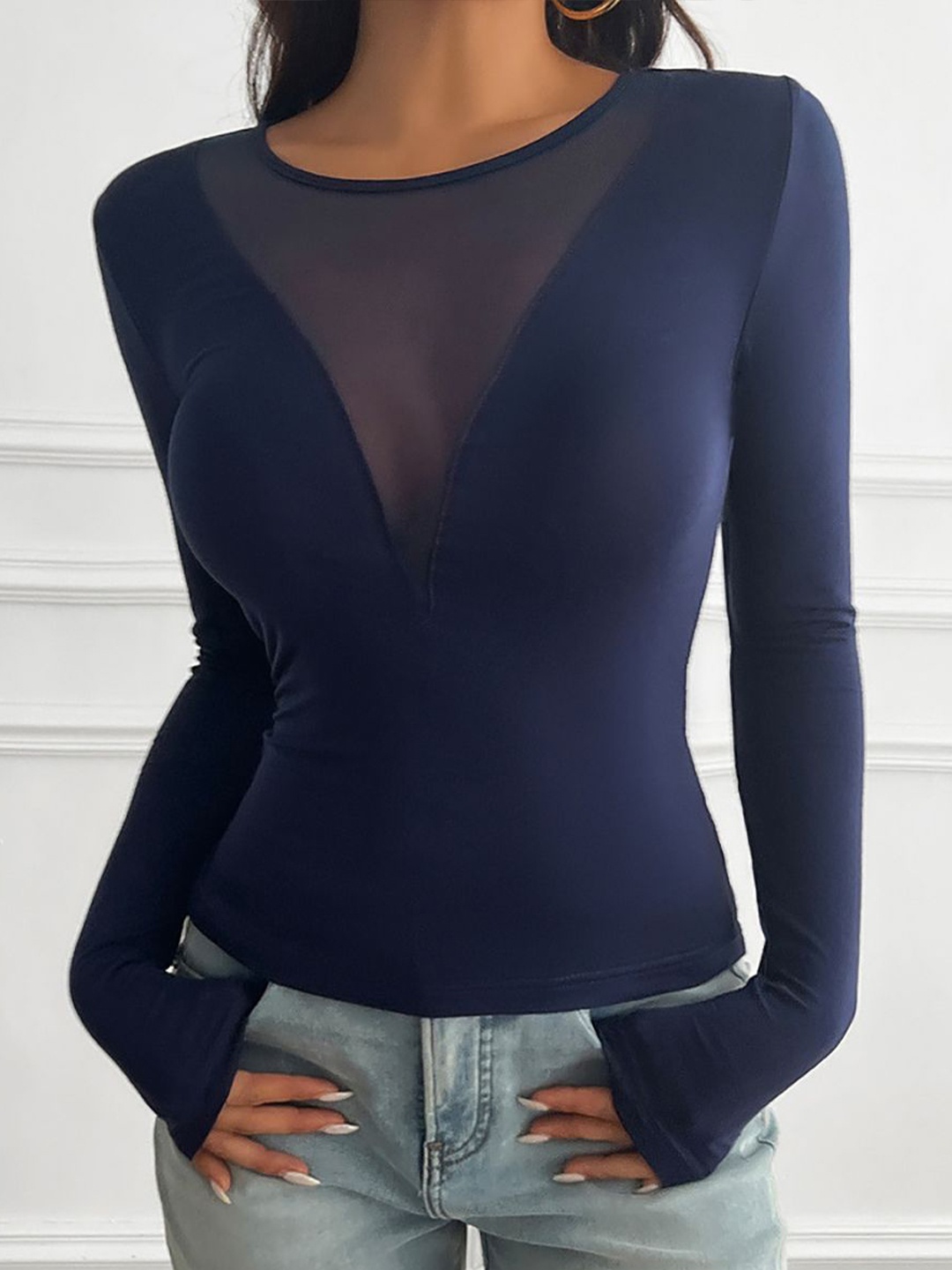 

StyleCast x Revolte Women Solid Round Neck Top, Navy blue