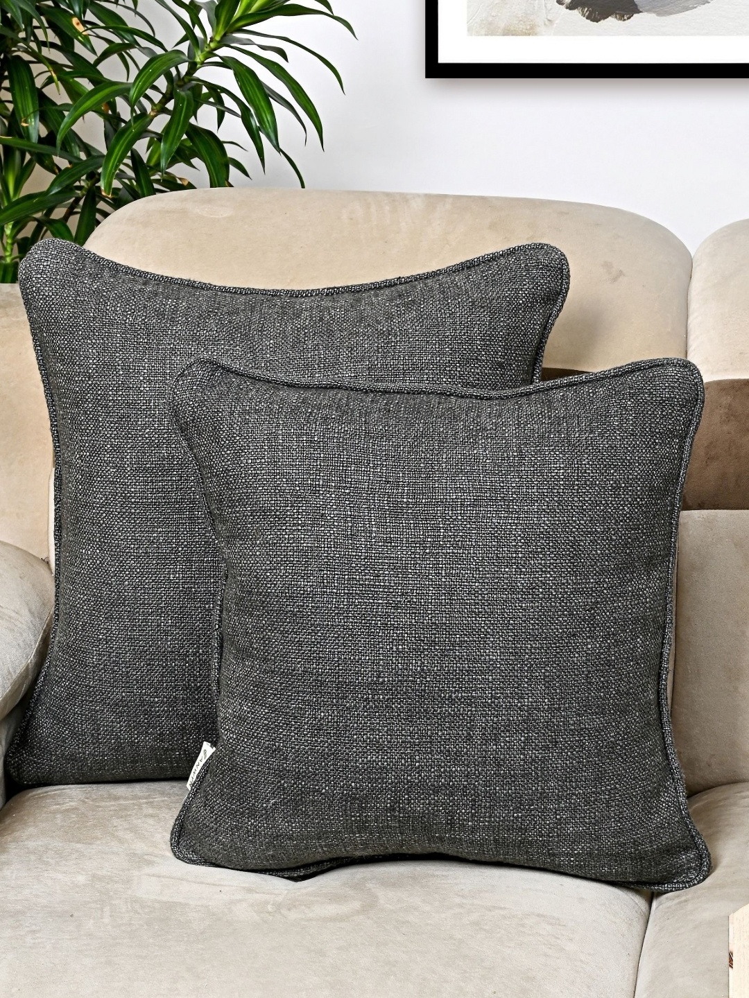 

ANWYN Grey 2 Pieces Square Cushion Covers