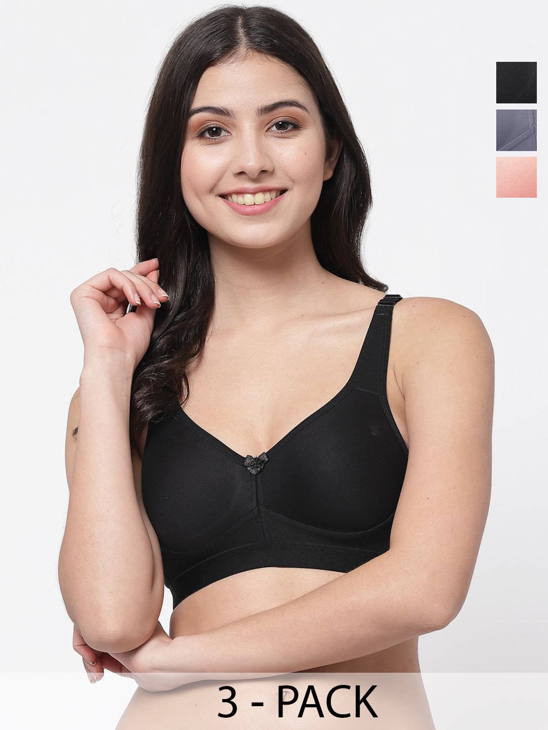 

College Girl Pack Of 3 Full Coverage Lightly Padded Minimizer Bra, Black