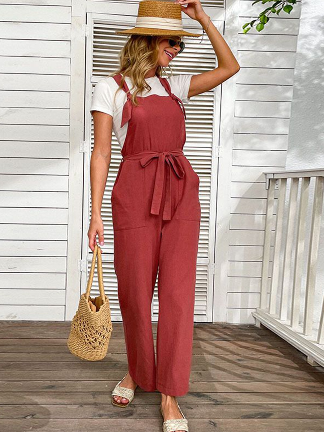 

StyleCast Women Square Neck Basic Jumpsuit, Burgundy