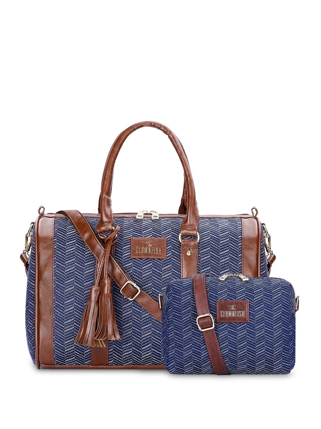

THE CLOWNFISH Women Textured Oversized Shopper Handheld Bag with Tasselled, Blue