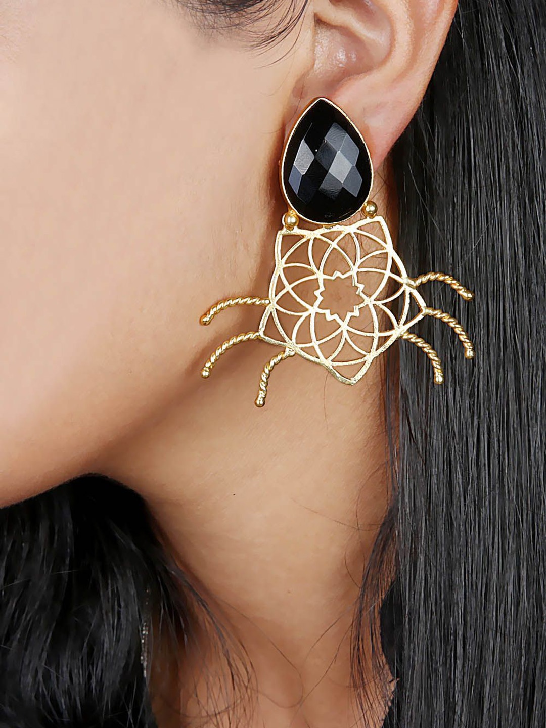 

ROYAL PITARAH Gold Plated Contemporary Studs, Black