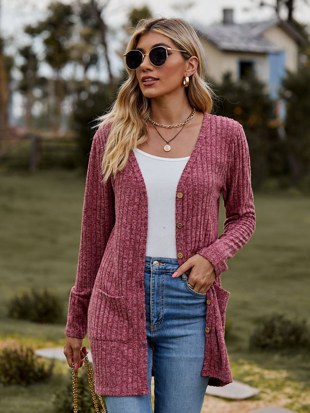 

StyleCast x Revolte Women Front-Open Longline Sweaters, Maroon